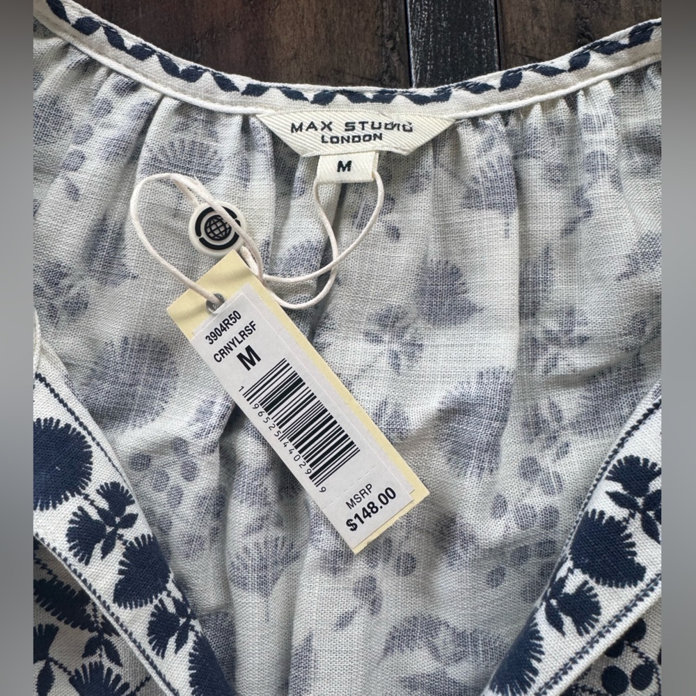 NWT Max Studio London Tiered Maxi Dress with Navy Floral Pattern - Picture 4 of 5